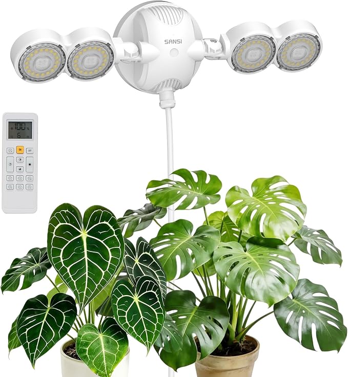 SANSI 30W Wall Mounted Grow Light – Dual Head Full Spectrum Plant Light with Remote, Programmable Timer, Dimmable 4-Level Brightness, 320° Wide Coverage, 4000K Natural Light for Indoor Plants