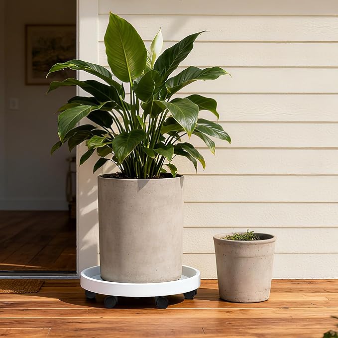 1Pack 20'' Extra Large Plant Stand with Wheels, Plant Stand Dolly for Heavy Planter,Wheeled Planter Saucer Tray,Rolling plant stand,Heavy-Duty Plant Caddy with Casters for Indoor and Outdoor(White)