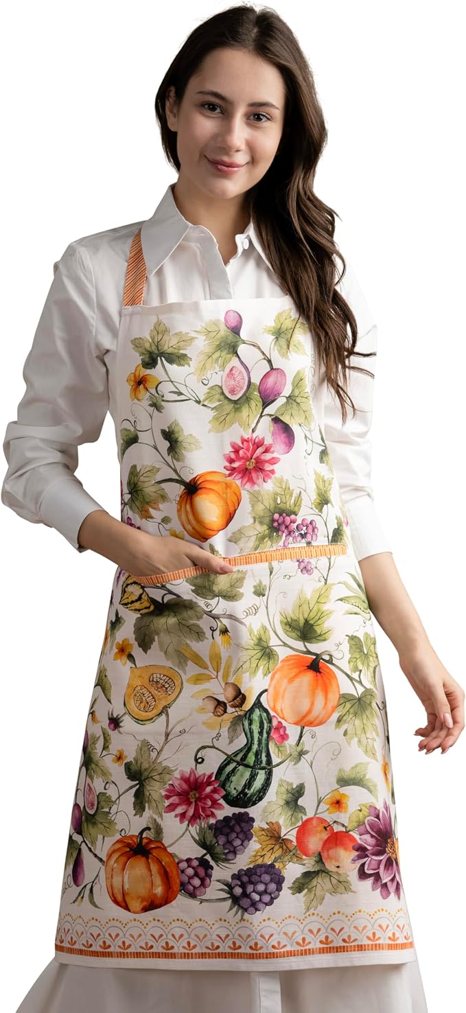 Maison d' Hermine Aprons for women with Pocket 100% Cotton (27.50"x31.50") | Adjustable Neck Strap & long ties Apron Men Chef Wedding Cooking Gardening Server Maid