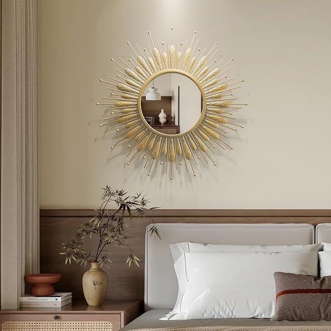 Wall Mirrors Decorative 30" Country-Style Gold Round Mirrors for Wall Decor ，Sunflower Wall Hanging Mirror