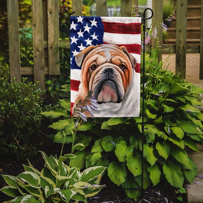 Caroline's Treasures CK6468GF English Bulldog Dog American Flag Garden Flag Mailbox Flag Decorative Yard Flag Banner Outside Patio Artwork Yard Flower Beds, Garden Size, Multicolor