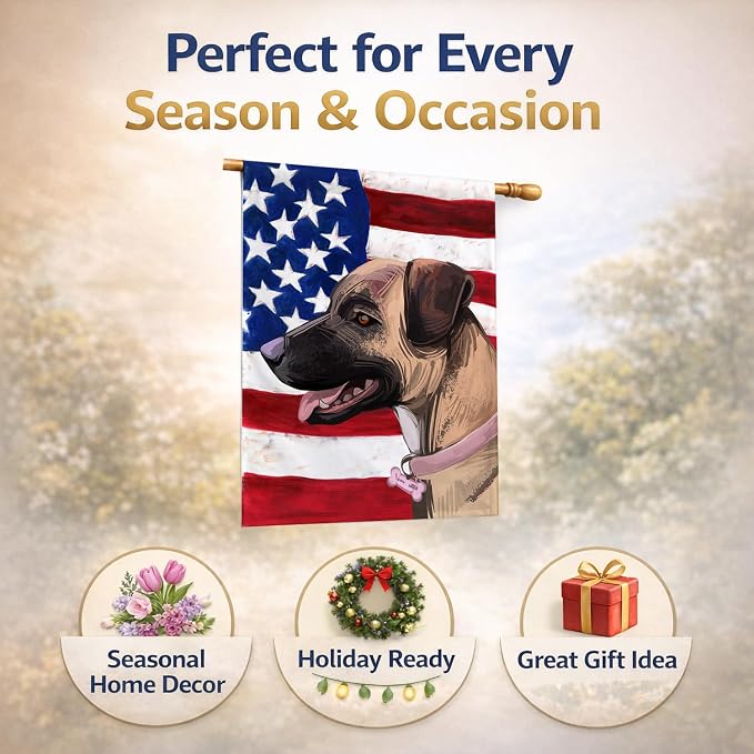 Caroline's Treasures CK6745CHF Treeing Tennessee Brindle American Flag House Flag Large Porch Sleeve Pole Decorative Outside Yard Banner Artwork Wall Hanging, Polyester, House Size, Multicolor