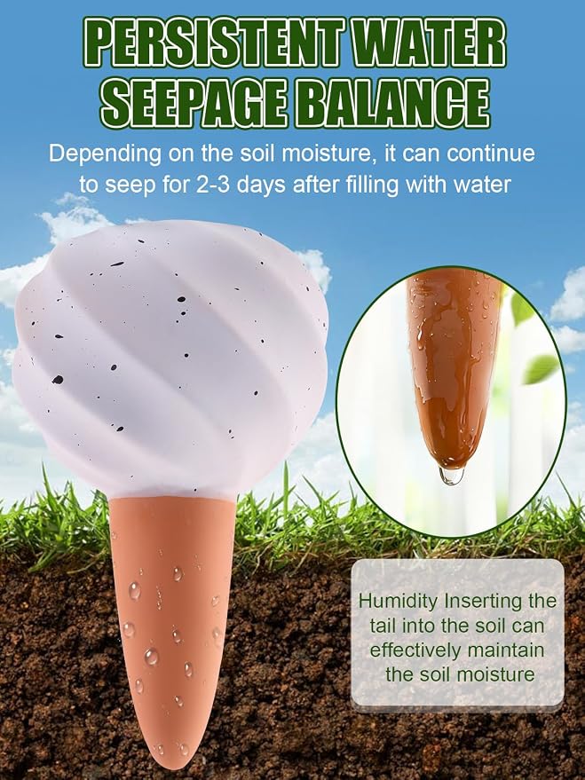 Kalolary 4PCS Plant Watering Globes Self Watering Stakes Terracotta Drip Water Stakes﻿ Irrigation Watering Bulbs for Pot, Indoor, Outdoor, Vacation ﻿(White Conch)