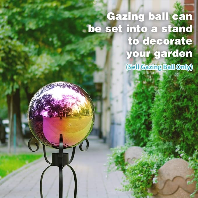 VCUTEKA Gazing Ball, 10" Stainless Steel Mirror Garden Globes Outdoor Decor | Reflective stainless steel gazing ball with rainbow mirror finish that creates striking focal point Lawn indoors or outdoors