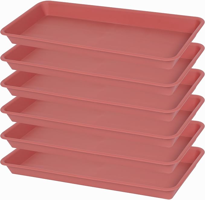 VUWEZ 6 Pack of Plastic Plant Tray Saucer Rectangular, Plant Trays Saucers for Indoors Outdoor, Plant Water Drip Tray for Flower Pot Planter, Windowsill Plant Tray (6.5 X 13 Inch, Terracotta)