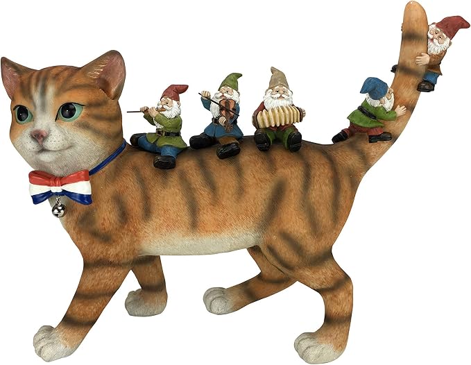 GlitZGlam Patrick The Patriotic Miniature Cat and The Happy Gnomes - A Fairy Garden Gnome Figurine