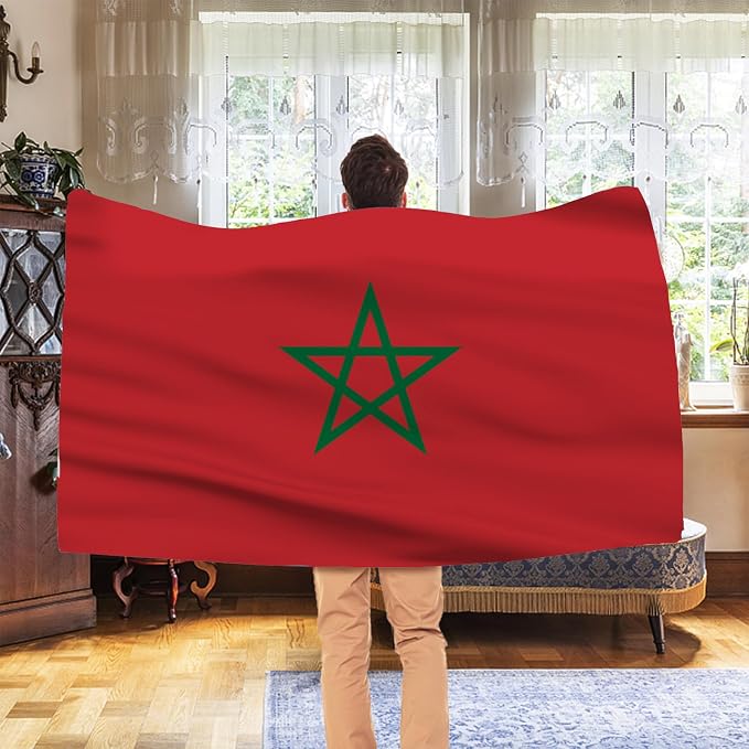 AhfuLife Morocco Flag 3x5 Ft 2 PCS, Large Morocco National Flags for Outside - Double Side with Brass Eyelets for World Cup Party Decorations, Soccer Party Bar Garden Decoration Indoor Outdoor