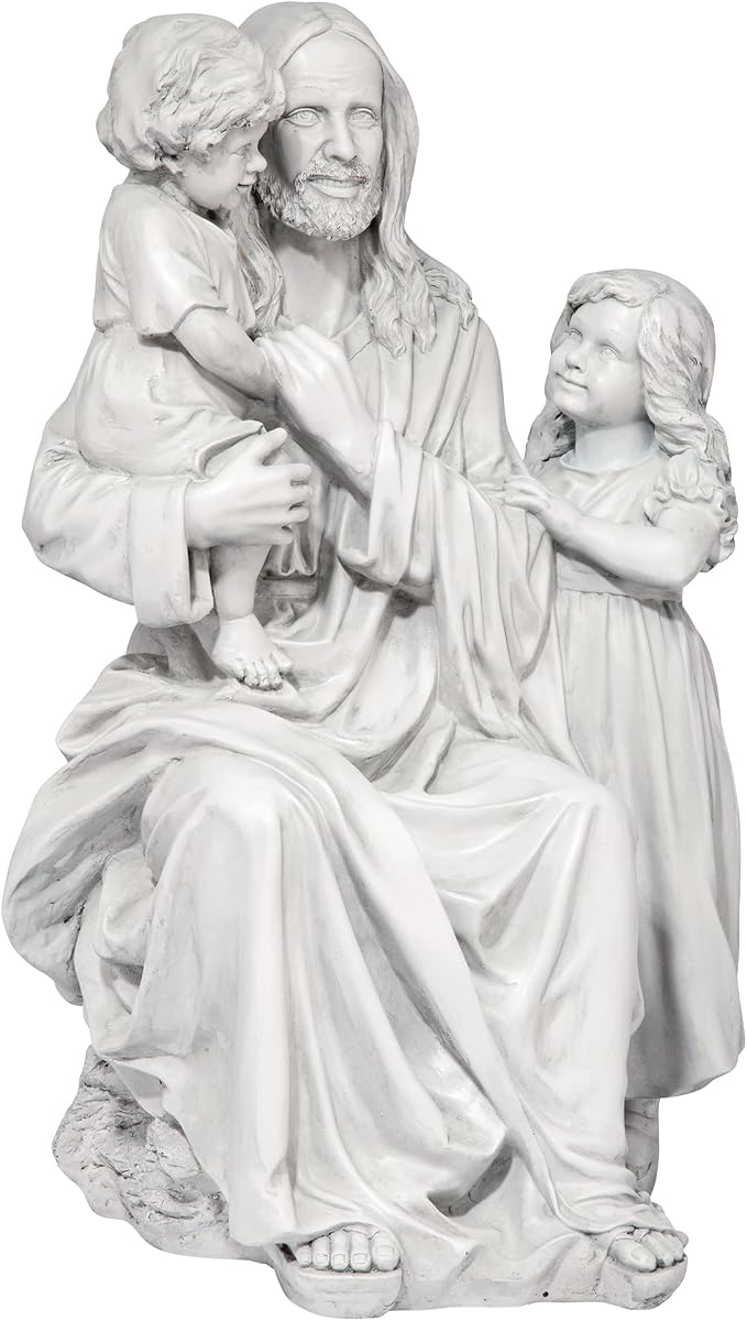 Design Toscano He Loves the Little Children Indoor/Outdoor Holy Religious Garden Statue, 28 Inches High, Cast Stone Resin, Antique Stone Finish