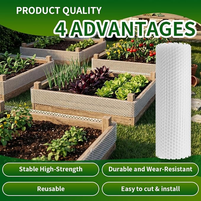 Plastic Chicken Wire Mesh Fence,Plastic Chicken Wire Roll 16in x 20ft,Garden Netting Fencing Barrier for Poultry, Animals, Pets and Balcony(White)