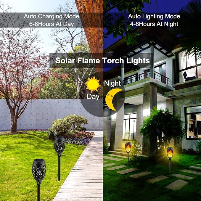 Kurifier 12Pack Flickering Flame Solar Torch Lights for Garden Decor, Waterproof Solar Lights Outdoor Decorative, Garden Outdoor Decorations for Yard Porch Lawn Patio Outside Decor-Luces Solares