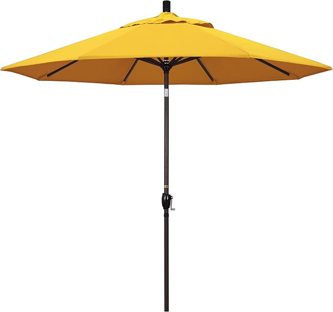 California Umbrella 9' Round Aluminum Market Umbrella, Crank Lift, Push Button Tilt, Bronze Pole
