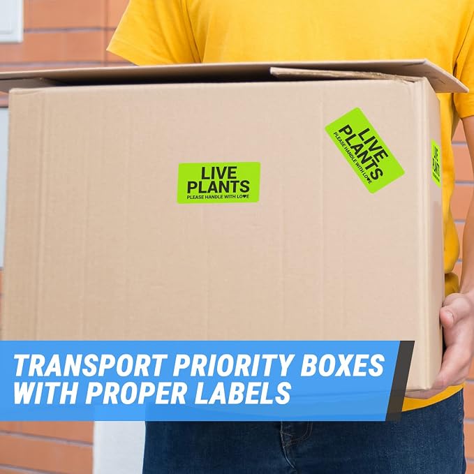 Live Plants Labels (4 x 2 Inch, Green - 300 Labels) - Please Handle with Care for Shipping & Handling Instructions, Warning/Caution Supplies & Shipping Plants Stickers