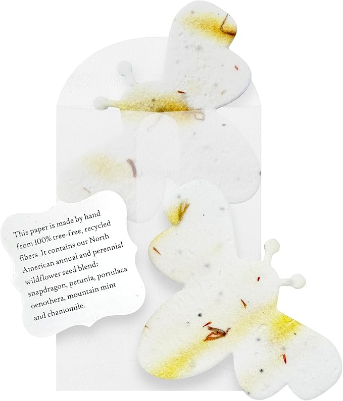 Yellow Bee Gift Tags with Wildflower Seeds - 24pcs Writable Gift Wrap Tags for Baby Showers, Mother's Day Present, Party Favors, DIY Crafts, & Earth Day Decorations
