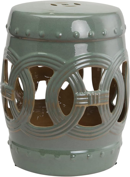 Outsunny 14" x 17" Ceramic Garden Stool with Double-Coin Knotted Ring Design & Strong Glazed Material, Decorative Outdoor Stool, Home Collection, Green