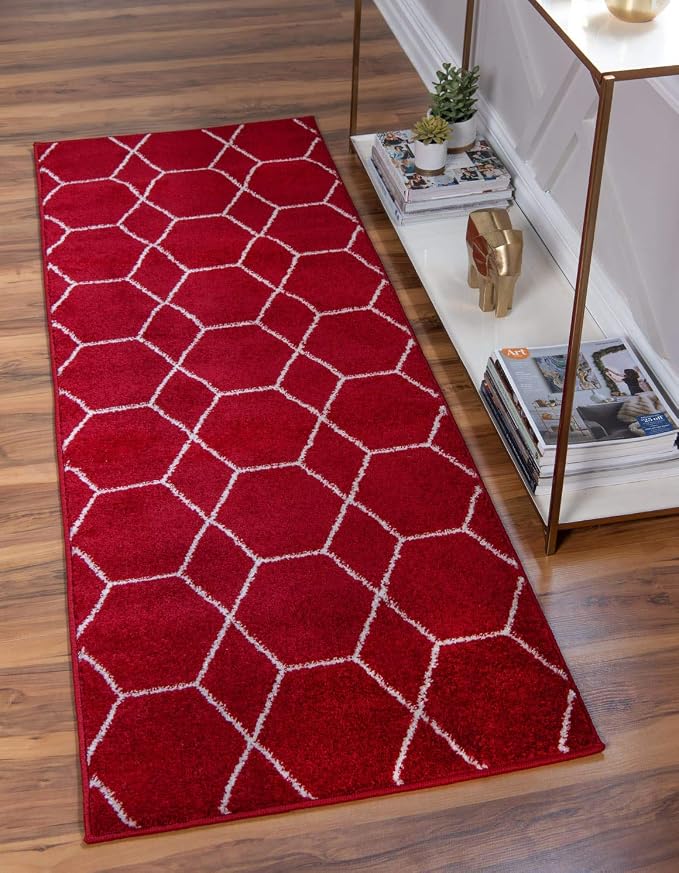 Unique Loom Trellis Frieze Collection Area Rug - Geometric (2' x 13' 1" Runner, Red/ Ivory)