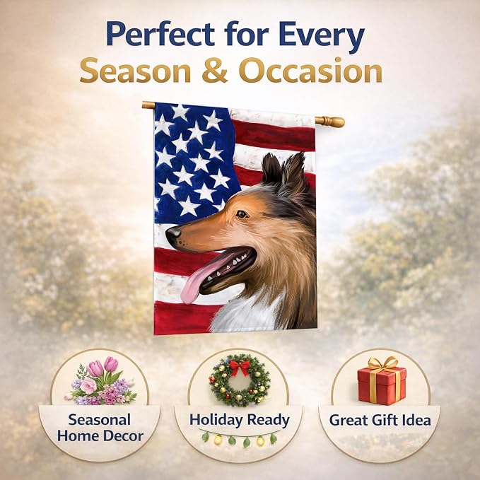 Caroline's Treasures CK6493CHF Collie Smooth Dog American Flag House Flag Large Porch Sleeve Pole Decorative Outside Yard Banner Artwork Wall Hanging, Polyester, House Size, Multicolor