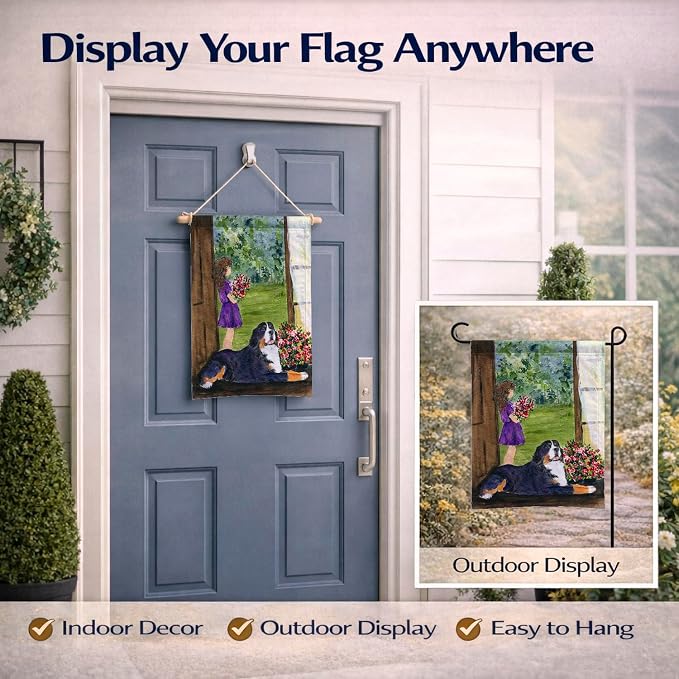 Caroline's Treasures SS8535GF Little Girl with her Bernese Mountain Dog Garden Flag Mailbox Flag Decorative Yard Flag Banner Outside Patio Artwork Yard Flower Beds, Garden Size, Multicolor