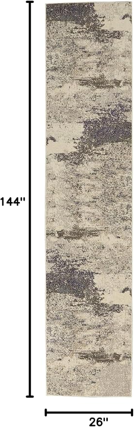 Nourison Home Celestial Ivory Grey 2'2" x 12' Area Rug - Easy Clean, Non Shedding, Bed Room, Living Room, Dining Room, Kitchen (12' Runner)