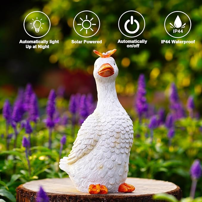 Garden Goose with Solar Butterfly Statue | Durable resin material for yard use, warm LED glow, unique gift for mom & garden lovers, housewarming decor