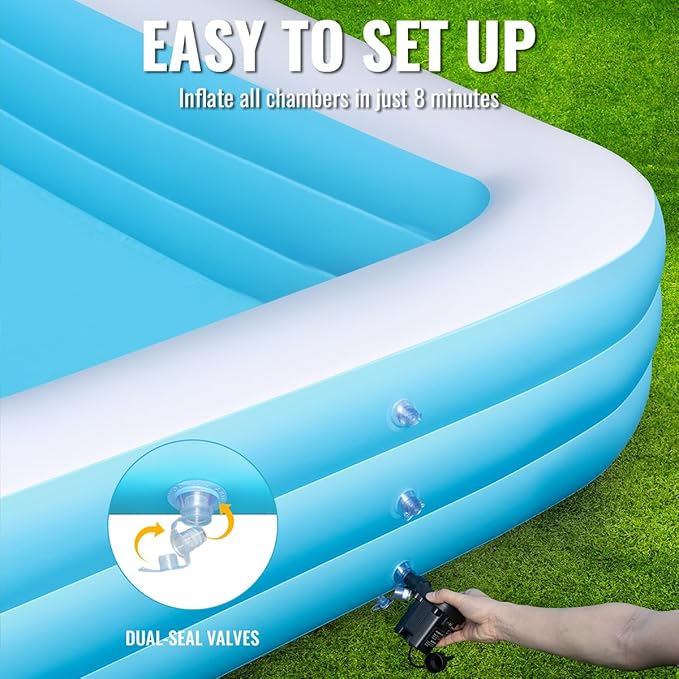 Large Inflatable Pool 180" x 76" x 22" Oversized Swimming Pool for Kids and Adult, Family Blow Up Pool with Air Pump, Durable Thickened Backyard Kiddie Pool for Outdoor, Garden, Summer Water Party