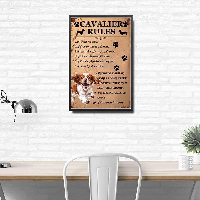 Metal Sign Tin Sign Vintage Wall Art Cavalier Rules Minimalist Wall Art for Home Decor 8×12 Inches with Metal Frame