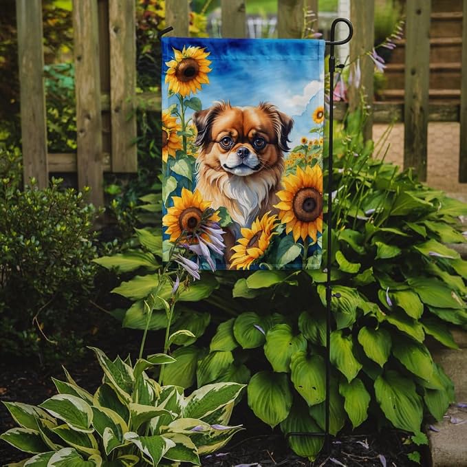 Caroline's Treasures DAC6167GF Tibetan Spaniel in Sunflowers Garden Flag Mailbox Flag Decorative Yard Flag Banner Outside Patio Artwork Yard Flower Beds, Garden Size, Multicolor