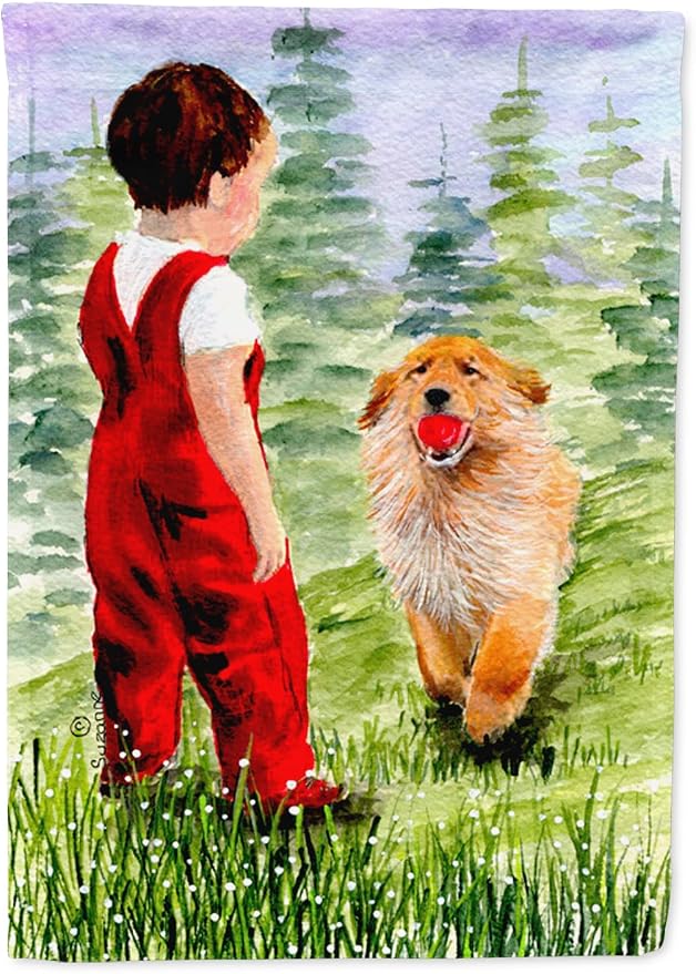 Caroline's Treasures SS8545GF Little Boy with his Golden Retriever Garden Flag Mailbox Flag Decorative Yard Flag Banner Outside Patio Artwork Yard Flower Beds, Garden Size, Multicolor
