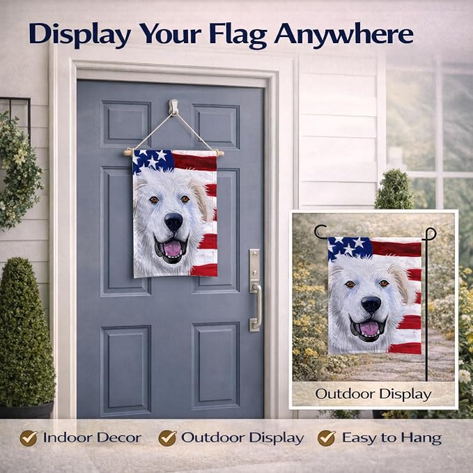 Caroline's Treasures CK6547GF Great Pyrenees Dog American Flag Garden Flag Mailbox Flag Decorative Yard Flag Banner Outside Patio Artwork Yard Flower Beds, Garden Size, Multicolor