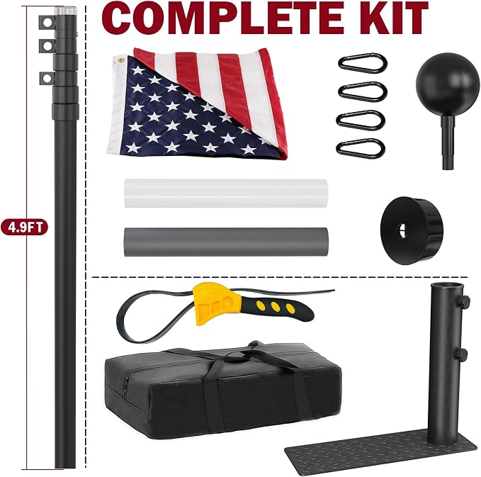 20FT RV Telescoping Flag Pole Kit, Heavy Duty 14-Gauge Aluminum Flagpole with Tire Mount Base, Portable Flag Kit for Camping, Tailgating, Trailer, and Outdoor Use