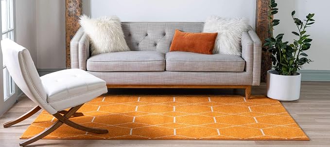 Unique Loom Trellis Frieze Collection Area Rug - Geometric (8' x 11', Orange/ Ivory)
