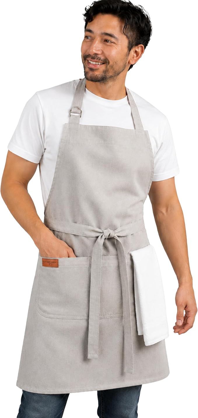 100% Cotton Kitchen Apron with 2 Pockets – Adjustable Chef Apron for Cooking Baking BBQ – Unisex Apron