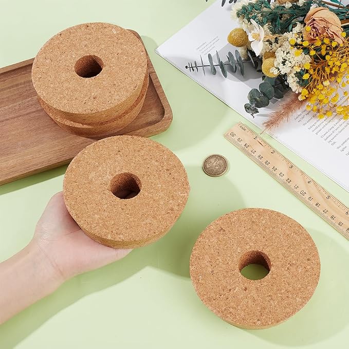 OLYCRAFT 4 Pack Cork Lids for Glass Planters 4.2~4.7 Inch Hydroponic Lids 1.2 Inch Thick Terrarium Cork Covers with 1.2 Inch Hole Natural Cork Stoppers for Hydroponic Plant Propagation Growing Vases