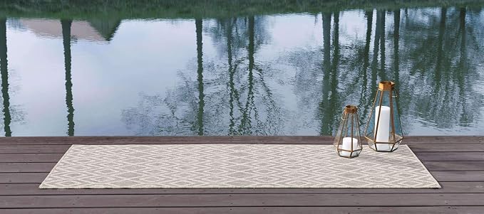 Jill Zarin Outdoor Collection Area Rug - Turks and Caicos (2' x 6' Runner Gray Cream/Cream)