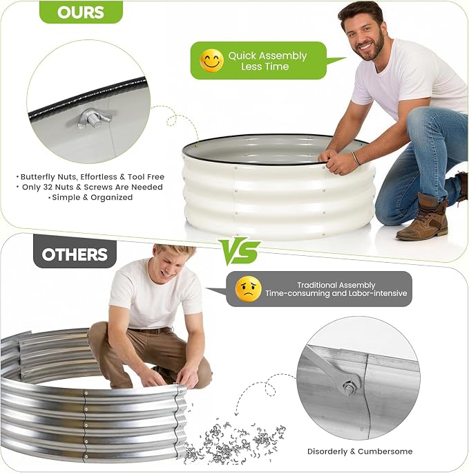 Galvanized Raised Garden Bed Outdoor, Round Metal Planter Boxes 2 Pcs, 3x3x1ft Steel Raised Bed Kit for Planting Vegetables, Fruits, Flowers(White)