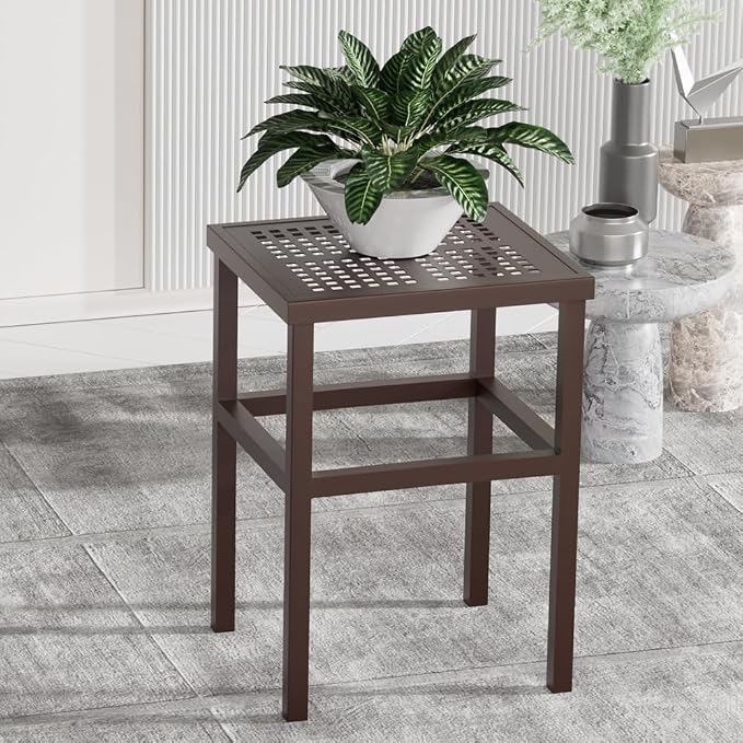 Tall Plant Stand 23" Aluminum Indoor &Outdoor Rustproof | Extra-Sturdy 23" tall Aluminum Plant Stand – Ideal for Patios, Gardens, Living Room Decoration (Brown)