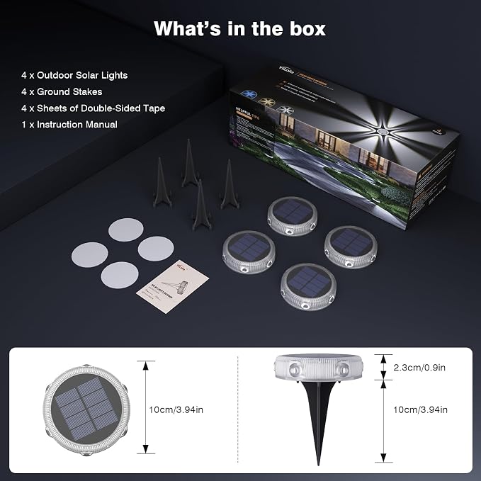 YiLaie Solar Pathway Lights Outdoor IP68 Waterproof,4 Pack Solar Ground Lights 1000mAh,Stick & Stake Landscape Lighting for Garden Pathway Lawn Yard Deck Driveway Walkway, Cold White