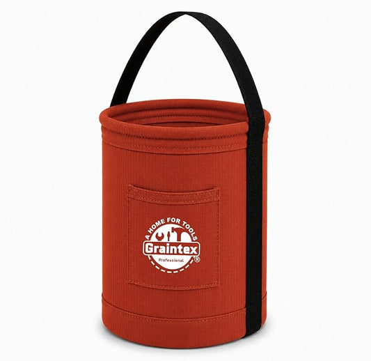 Graintex Canvas Utility Bucket 9.5"x14", Round Tool Bucket, Reinforced Base & Carry Handle, Ripstop Canvas, Ideal Multi-Purpose Bag for Jobsite, Gardening, Home Use, Tool Storage - Rust