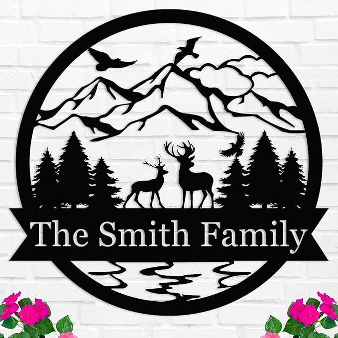 The Great Outdoors Deer Monogram, Metal Wall Decor, Custom Monogram Sign Customized Outdoor Personalized Metal Signs