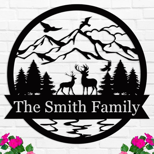 The Great Outdoors Deer Monogram, Metal Wall Decor, Custom Monogram Sign Customized Outdoor Personalized Metal Signs