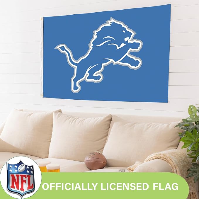 Team Sports America NFL Detroit Lions 3 x 5 Outdoor Durable House Flag with Grommets | Sport Team Flag & Banner | Indoor Wall Decor Flag for Room | Works with Flag Poles for Outside House