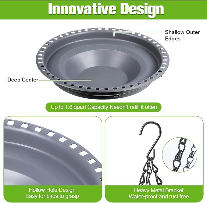 Saillong Bird Baths for Outdoors, Bird Bath Bowl Water Feeder Outdoor for Hummingbirds for Garden Yard Patio Lawn, Ideal for Attracting Birds (Handing Style)