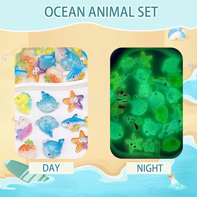 Mini Glow In The Dark Animal Resin Models, Resin Animals Mystery Bags, Individually Wrapped Blind Bags Tiny Animal Figurines, Collectible Mini Animals For Fairy Garden, DIY Crafts (200, Ocean)