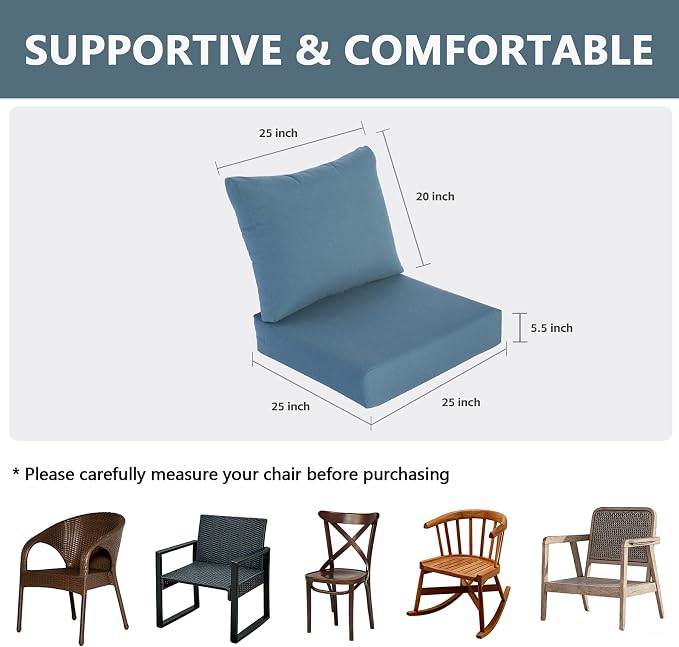 Goodgoods 25 x 25 Outdoor Patio Deep Seat Cushions 2-Pack, Fade-Resistant & Water-Resistant Furniture Chair Cushions with 35D High-Resilience Foam for Sofa, Light Blue