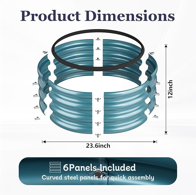 2 x 2 x 1 ft Round Raised Garden Bed, Blue 1 Pack 0.6 mm Thick Galvanized Steel Planter Box with Double Layer Paint and Safety Edge Trim for Vegetables Flowers Herbs Outdoor Garden