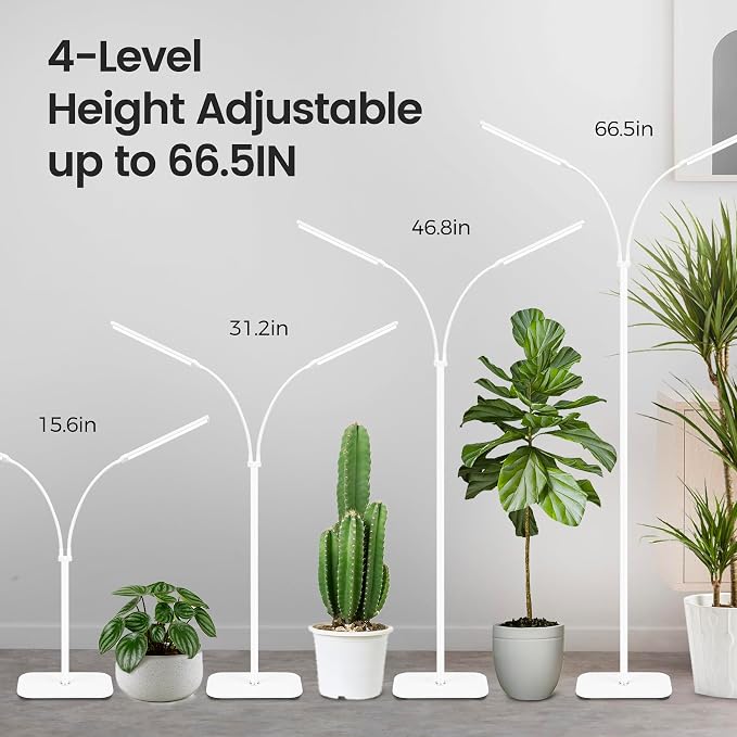 Plant Grow Light for Indoor,Full Spectrum Dual Heads Grow Light | 66.5in Extendable Stand,144 LEDs,10-Level Dimmable, Auto Timer, Adjustable Gooseneck Floor Lamp for Tall Large Plants