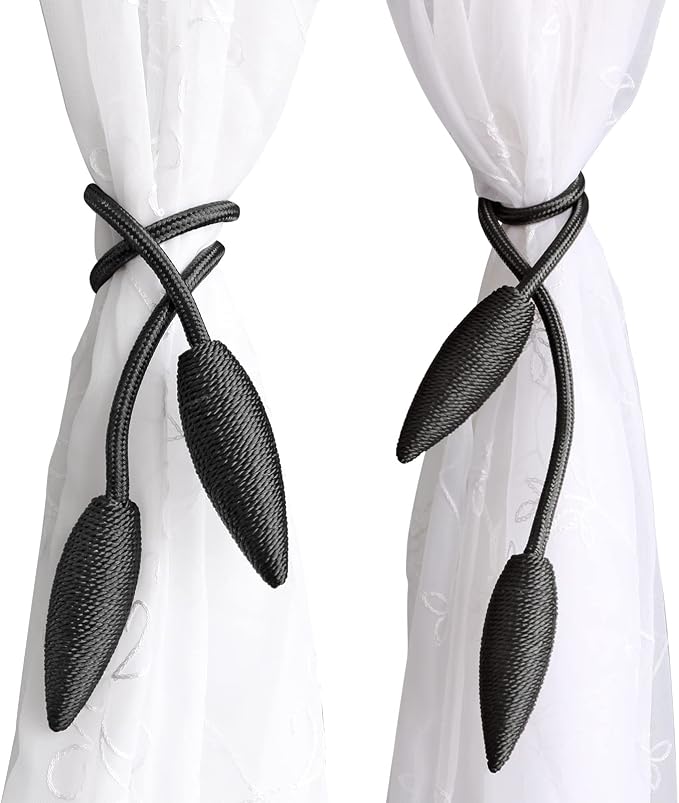 Valea Home 4 Pieces Curtain Tiebacks Clips Creative Window Drape Twist Tie Backs European Style Custom Made Curtain Holders Decorative Draperies Holdbacks, Black