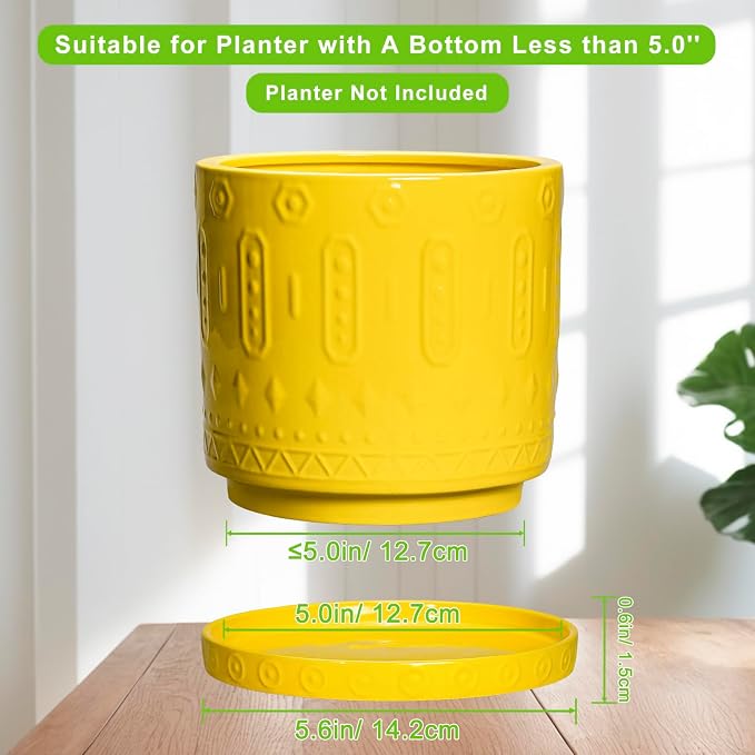 Eightpot Plant Trays for Pots 5.6 Inch, Plant Water Catcher Tray for Indoor Outdoors, Ceramic Plant Saucer, Round Plants Plate, Boho Plants Dishes to Catch Water, Decorative Flower Pot Trays, Yellow