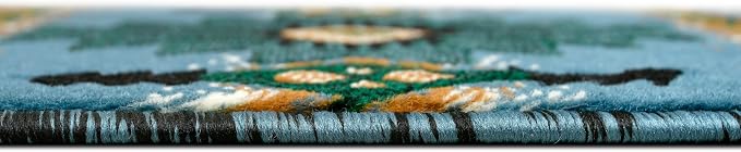 YHSF South West Native American Area Rug C318 - Easy Clean, Thick, Soft, Durable Native Tribal American Indian Inspired Rug for Bedroom/Living Room and More - Blue-Green, 16 Inches x 28 Inches