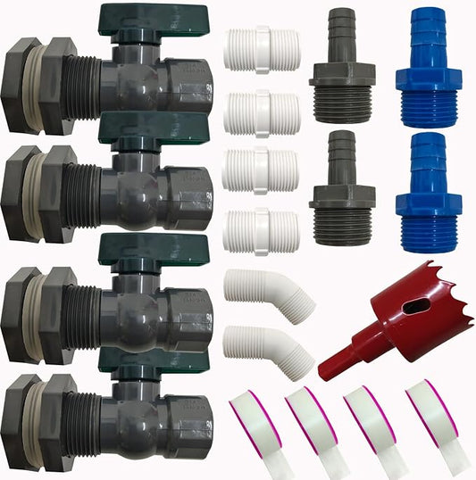 4 Pack rain barrel spigot kit, rainwater barrel diverter connector faucet kit - 3/4 inch water pipe repair kit for garden watering hose stop garden hose shut off valve rain barrel spigot kit