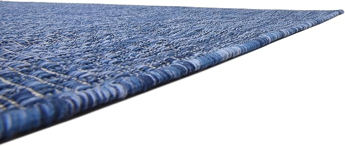 Unique Loom Collection Casual Transitional Solid Heathered Indoor/Outdoor Flatweave Area Rug (7' 1" x 10' Rectangle, Blue/Navy Blue)